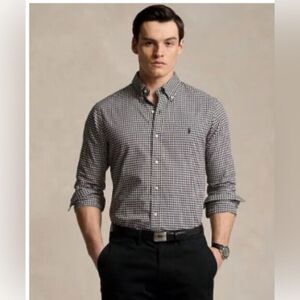 Ralph Lauren Black White Gingham Long Sleeve Collared Button Down Shirt Size XL